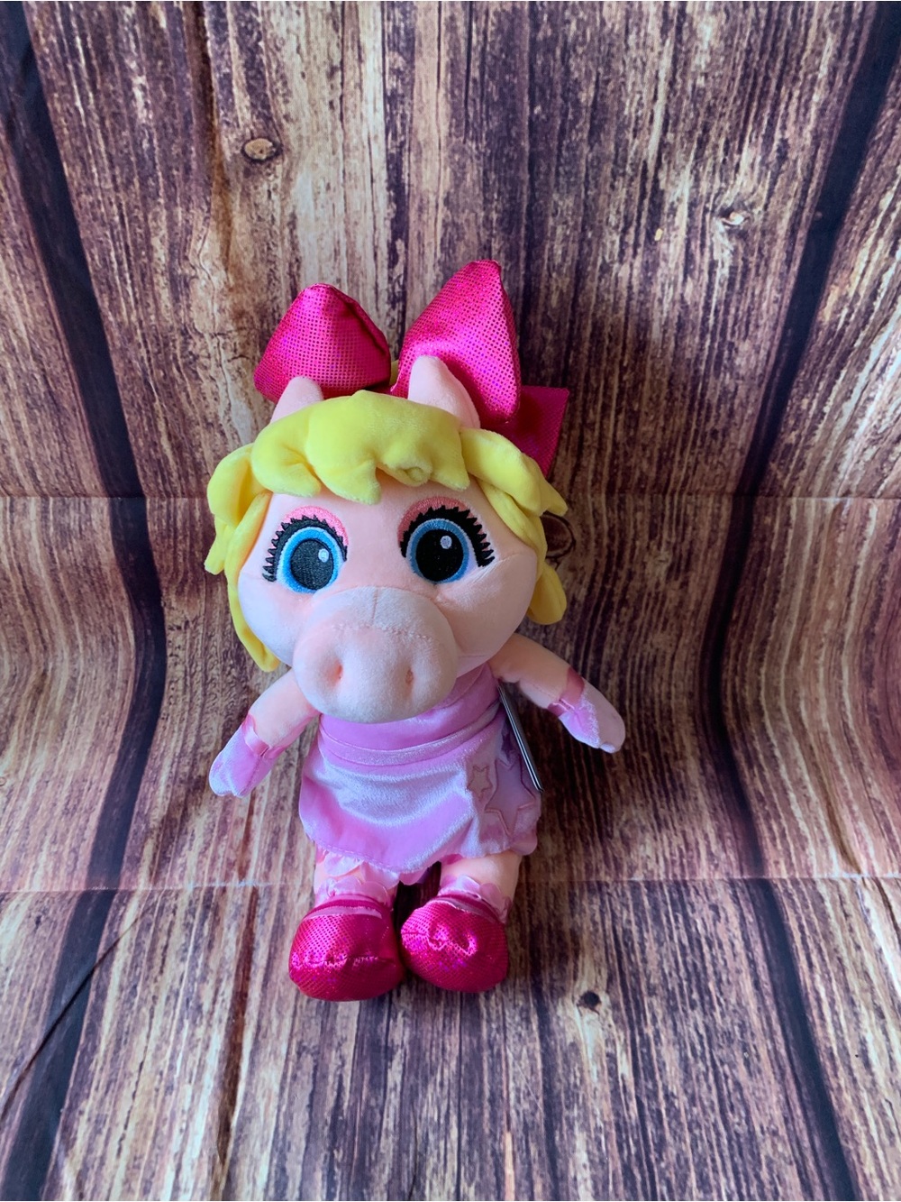 NWT Disney Muppets Miss Piggy Pink Dress & Bow Stuffed Plush Toy 13"
